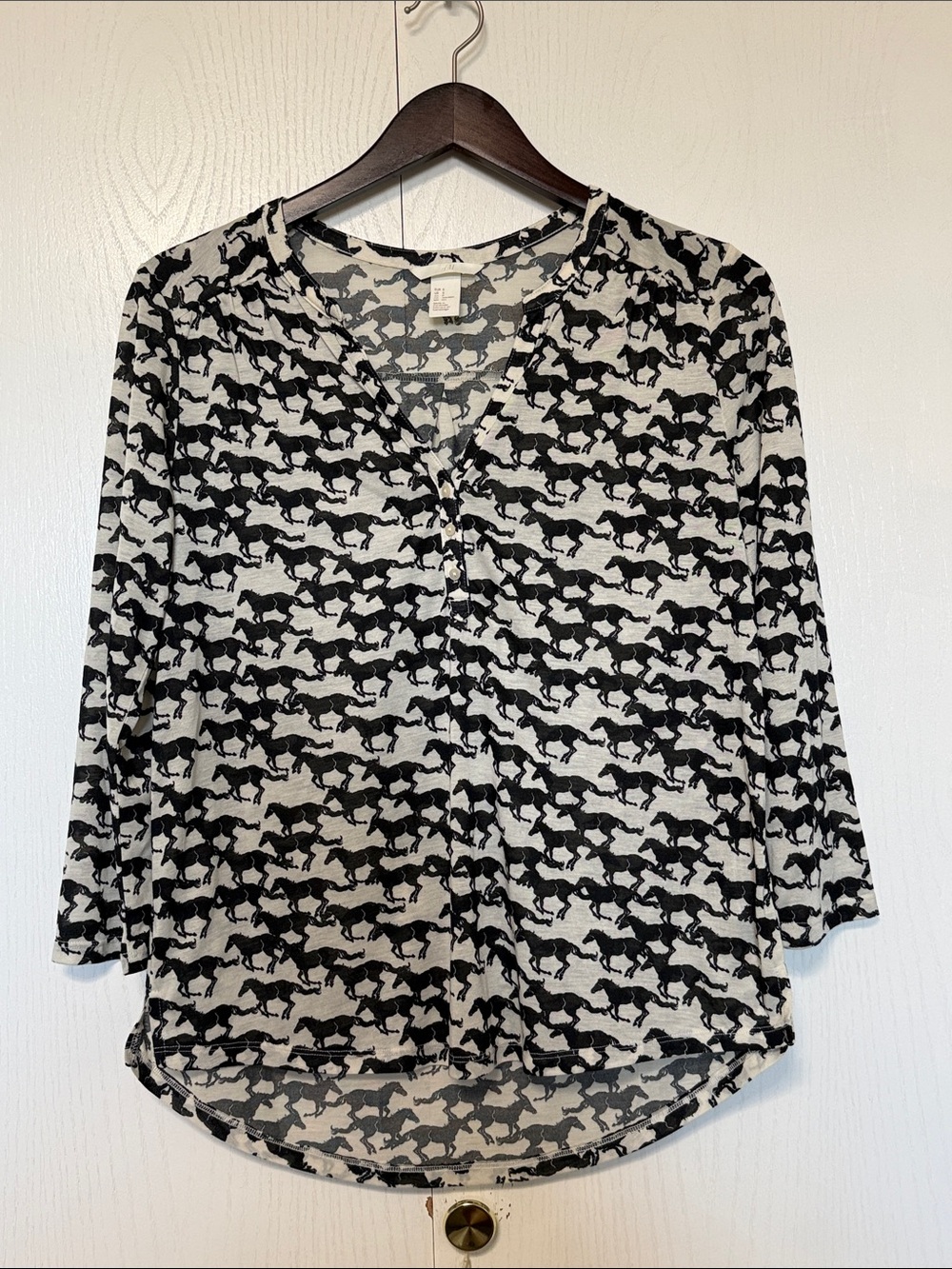 H&M Black and White Horse-Print Long Sleeve Top